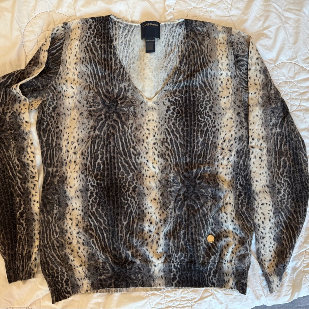 Wool Roberto Cavalli Animal Print V-Neck Sweater